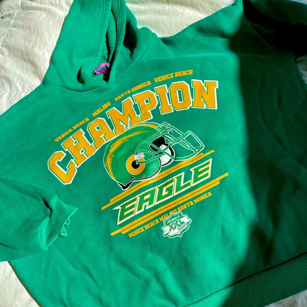 Green Oversized Champion Detail Hoodie